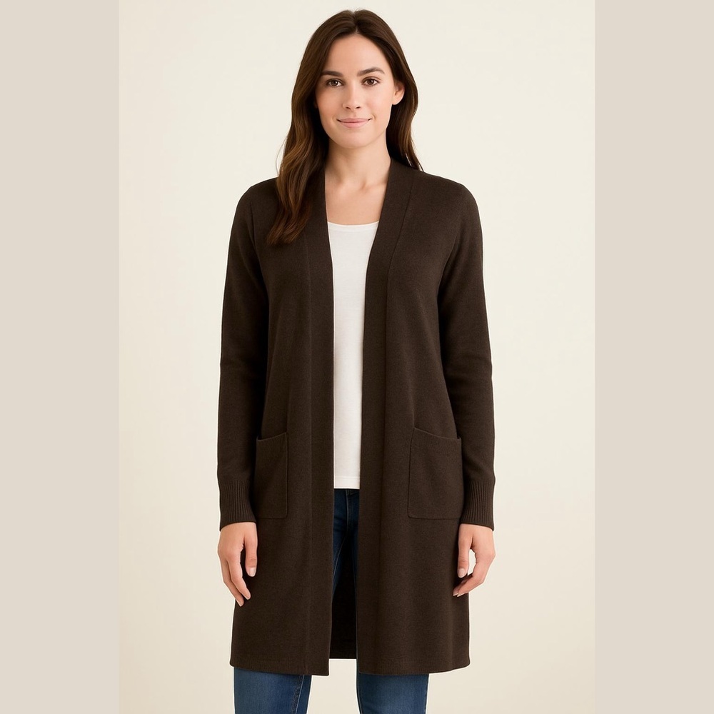H by Halston Heritage Brown Duster Long Cardigan Sweater Size XS Hi Low NWT